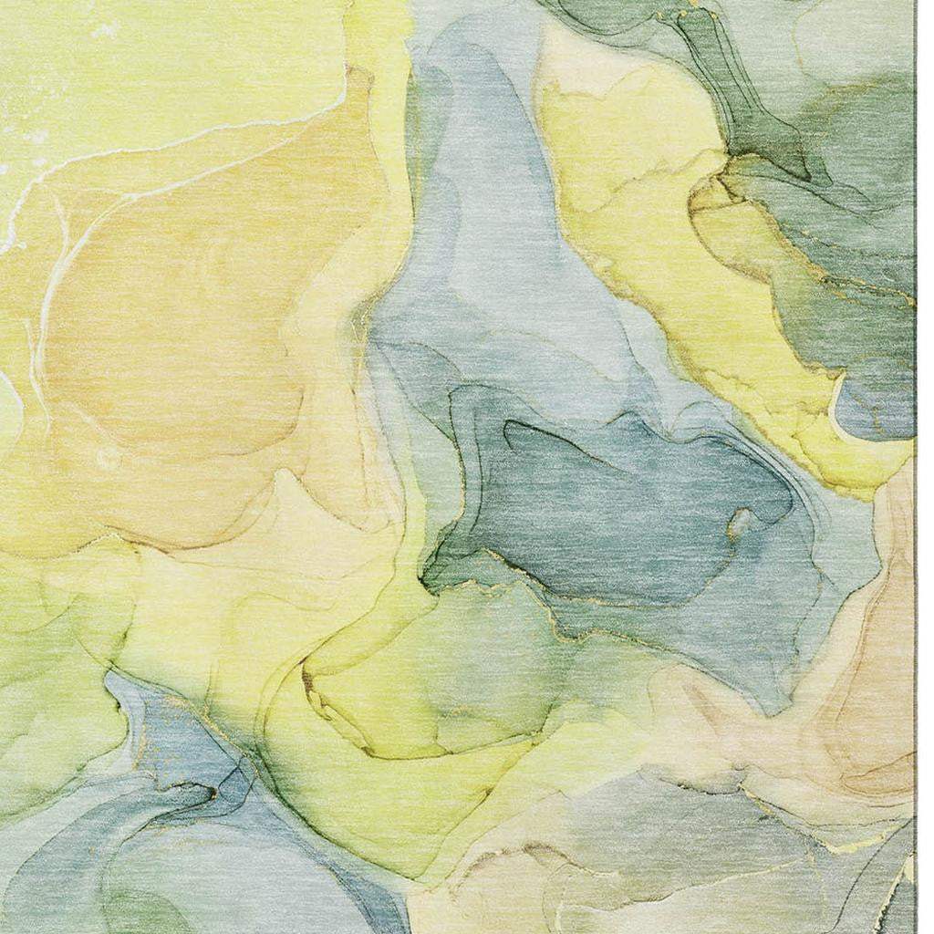 3' X 5' Yellow Blue And Beige Abstract Washable Area Rug With UV Protection - HomeRoots - Flyclothing LLC