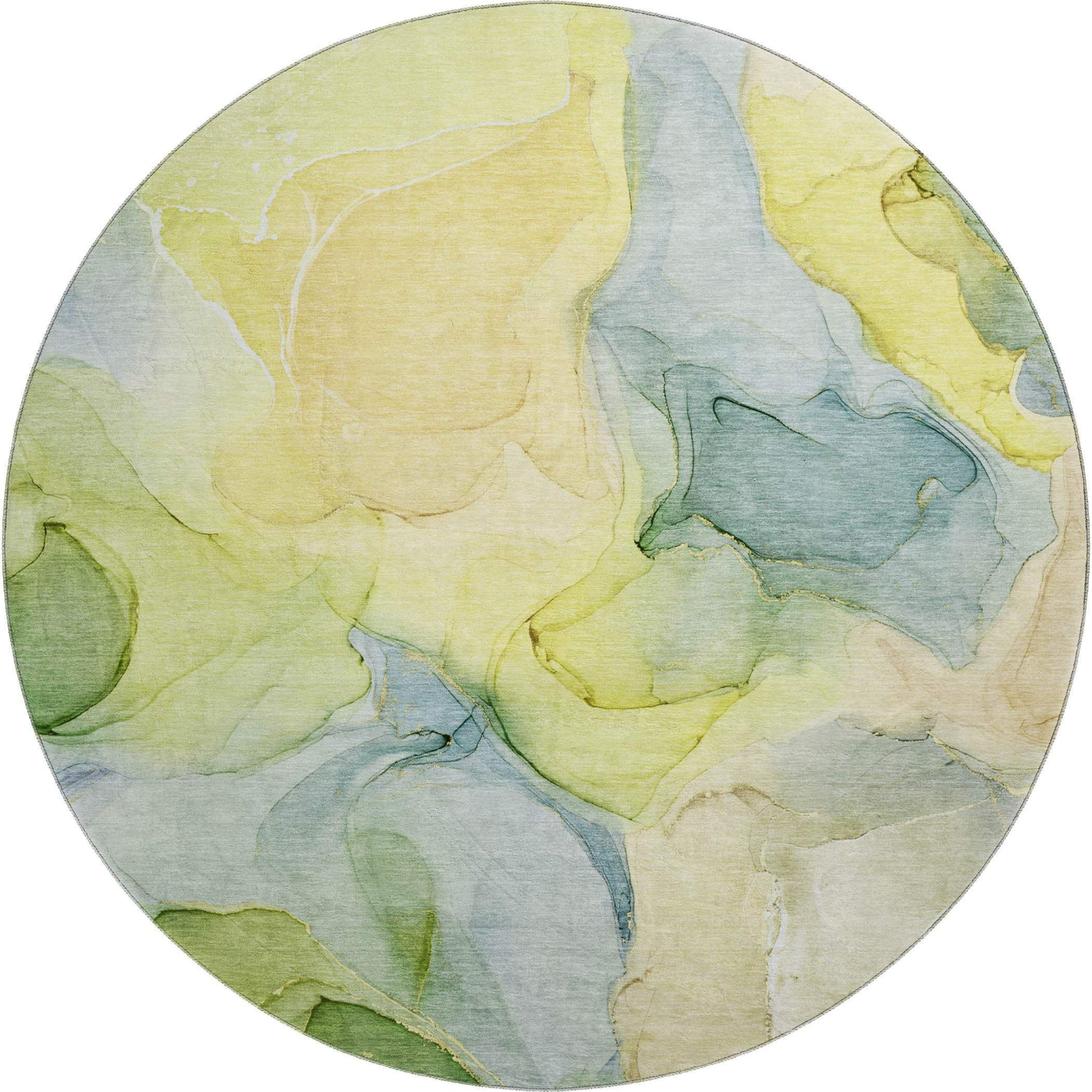 8' Yellow Blue And Beige Abstract Washable Round Rug With UV Protection - HomeRoots - Flyclothing LLC