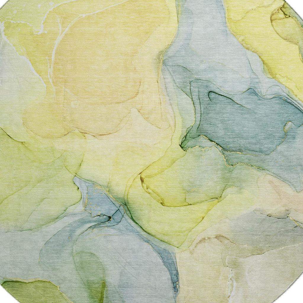 8' Yellow Blue And Beige Abstract Washable Round Rug With UV Protection - HomeRoots - Flyclothing LLC