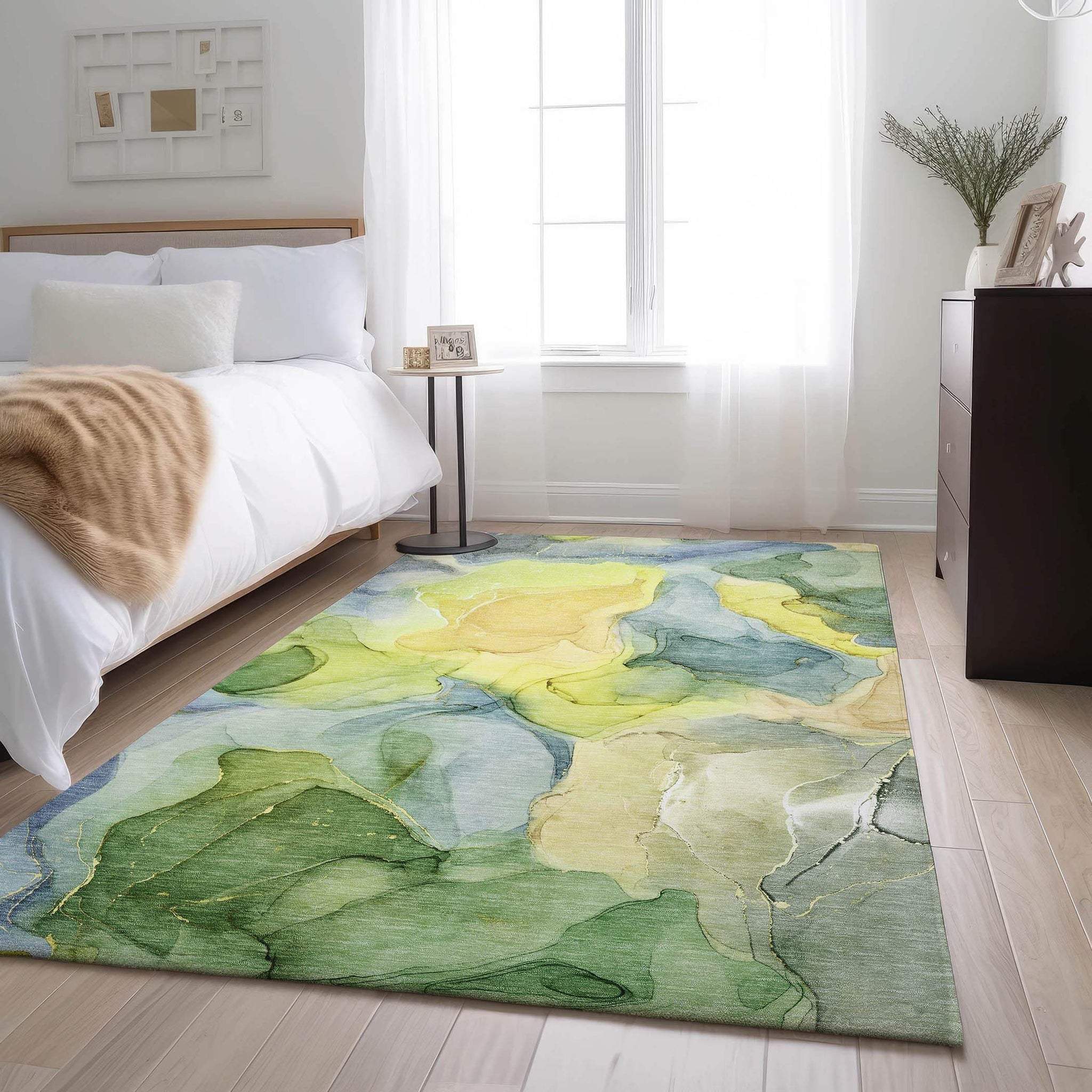 8' X 10' Yellow Blue And Beige Abstract Washable Area Rug With UV Protection - HomeRoots - Flyclothing LLC