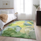 9' X 12' Yellow Blue And Beige Abstract Washable Area Rug With UV Protection - HomeRoots - Flyclothing LLC