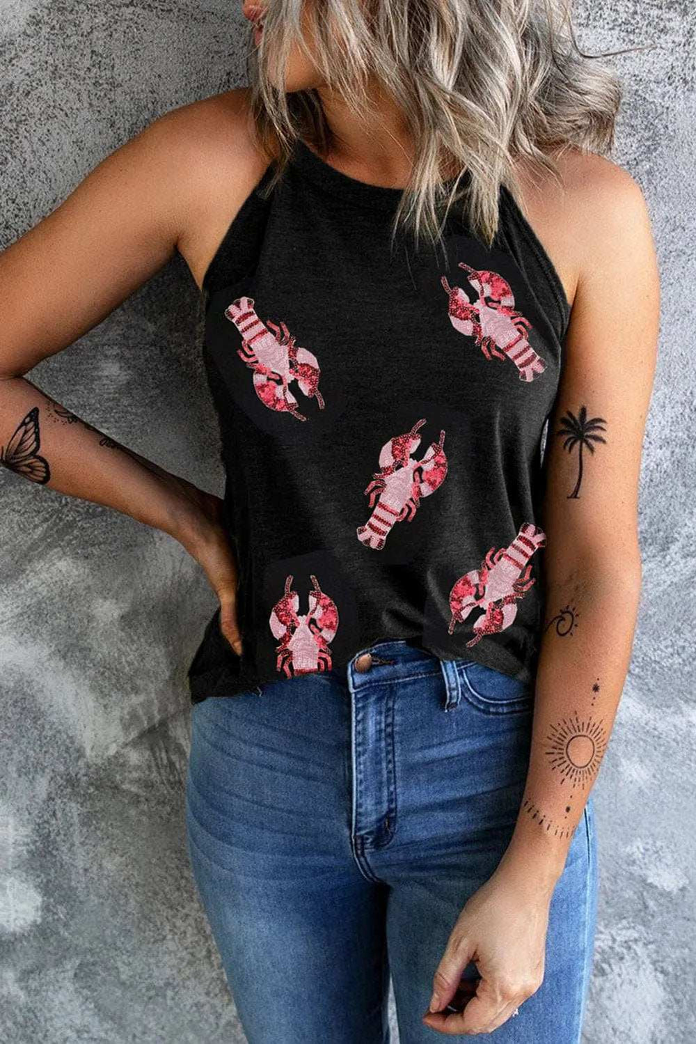 Sequin Lobster Round Neck Tank - Trendsi - Flyclothing LLC