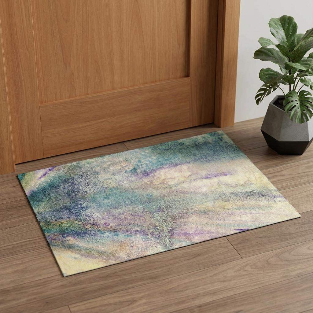 3' X 5' Blue Purple And Ivory Abstract Washable Area Rug With UV Protection - HomeRoots - Flyclothing LLC