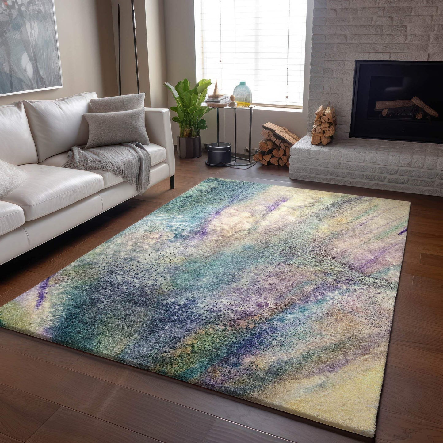 3' X 5' Blue Purple And Ivory Abstract Washable Area Rug With UV Protection - HomeRoots - Flyclothing LLC