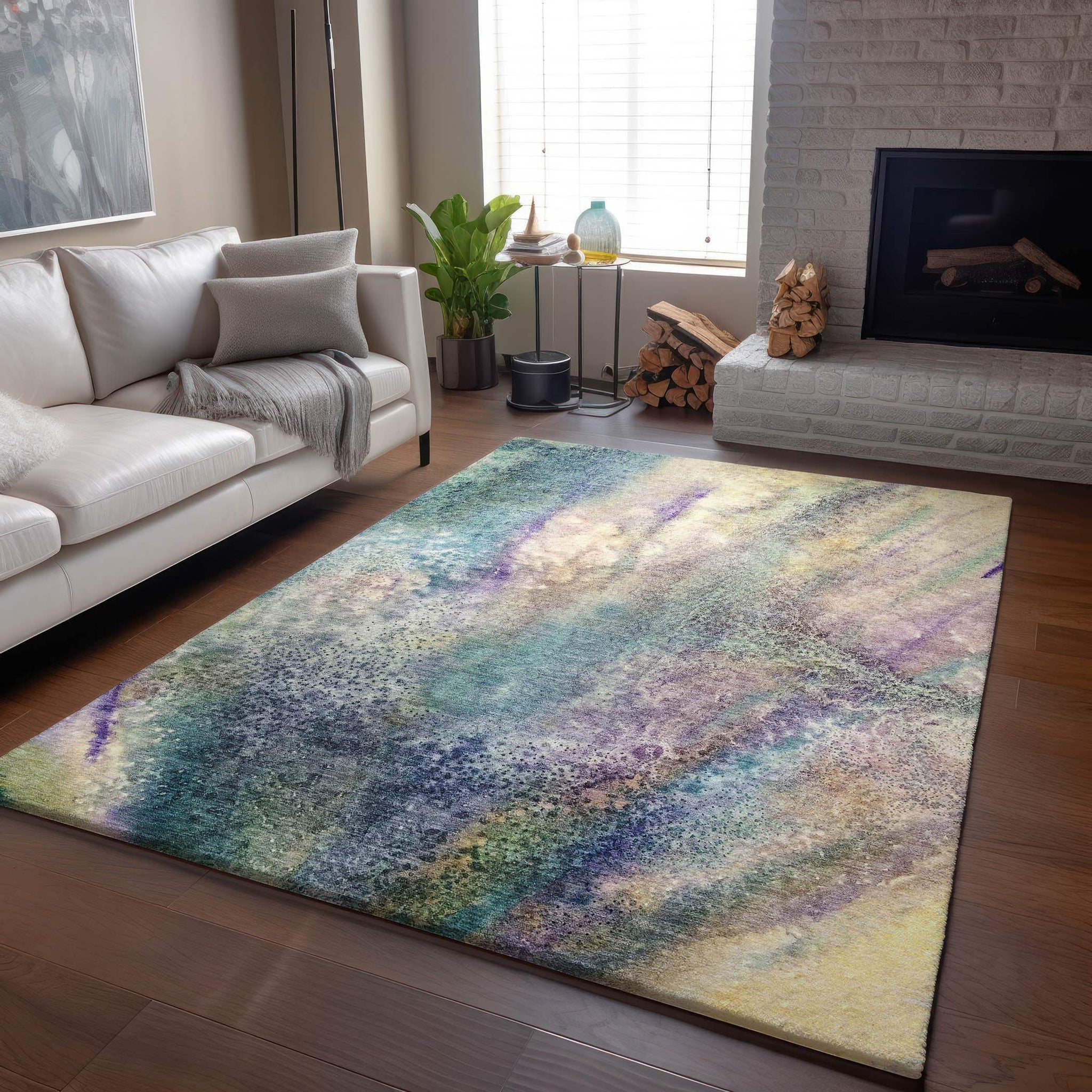 3' X 5' Blue Purple And Ivory Abstract Washable Area Rug With UV Protection - HomeRoots - Flyclothing LLC