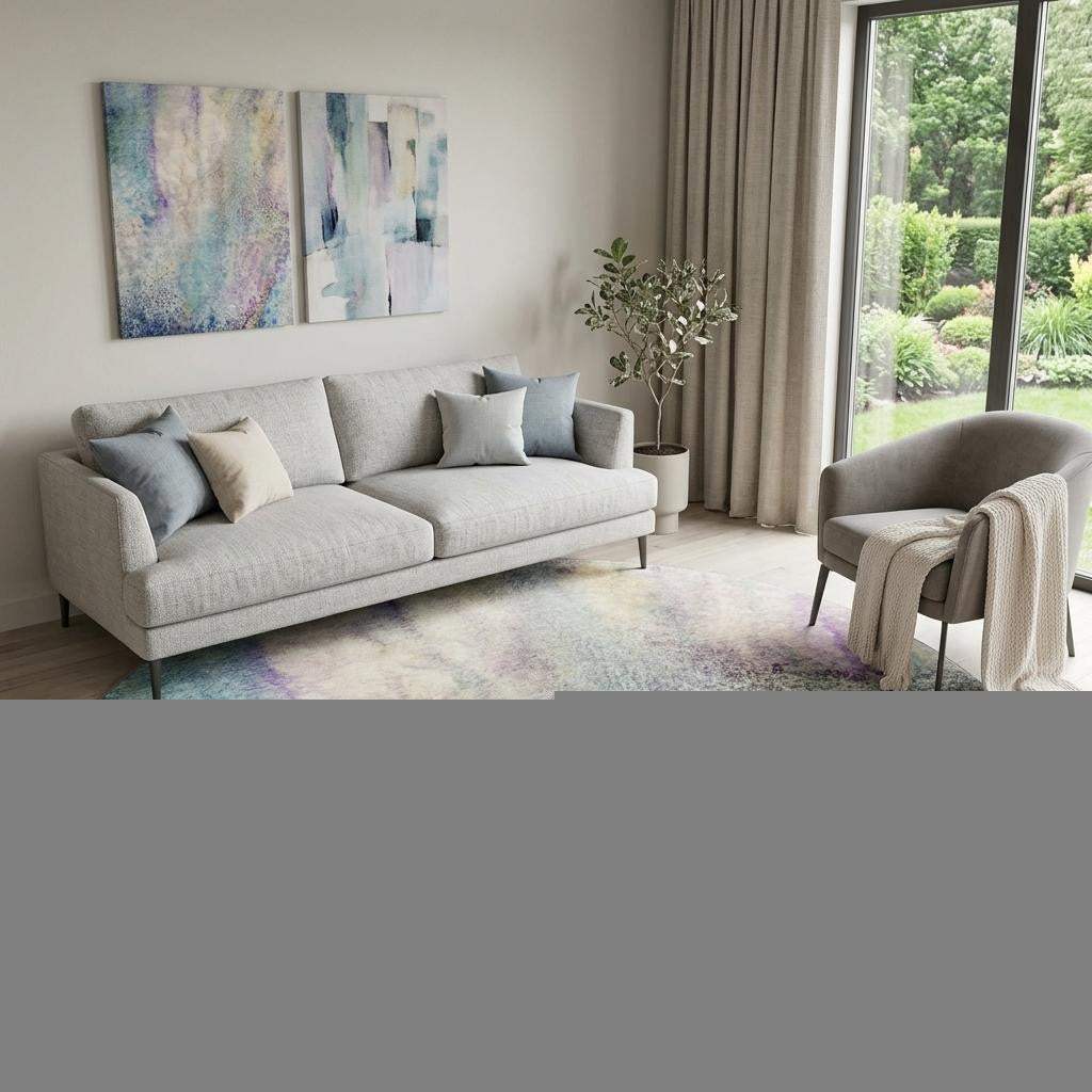 8' Blue Purple And Ivory Abstract Washable Round Rug With UV Protection - HomeRoots - Flyclothing LLC