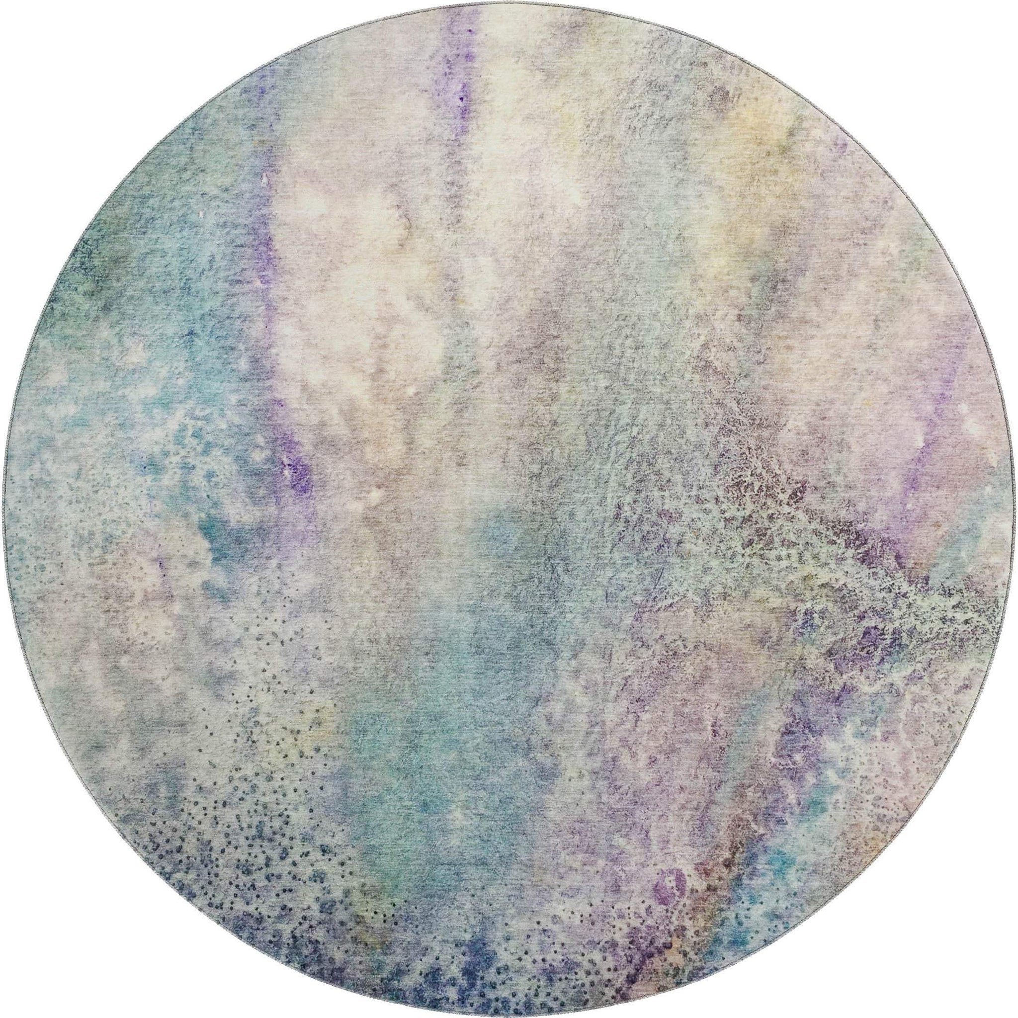 8' Blue Purple And Ivory Abstract Washable Round Rug With UV Protection - HomeRoots - Flyclothing LLC