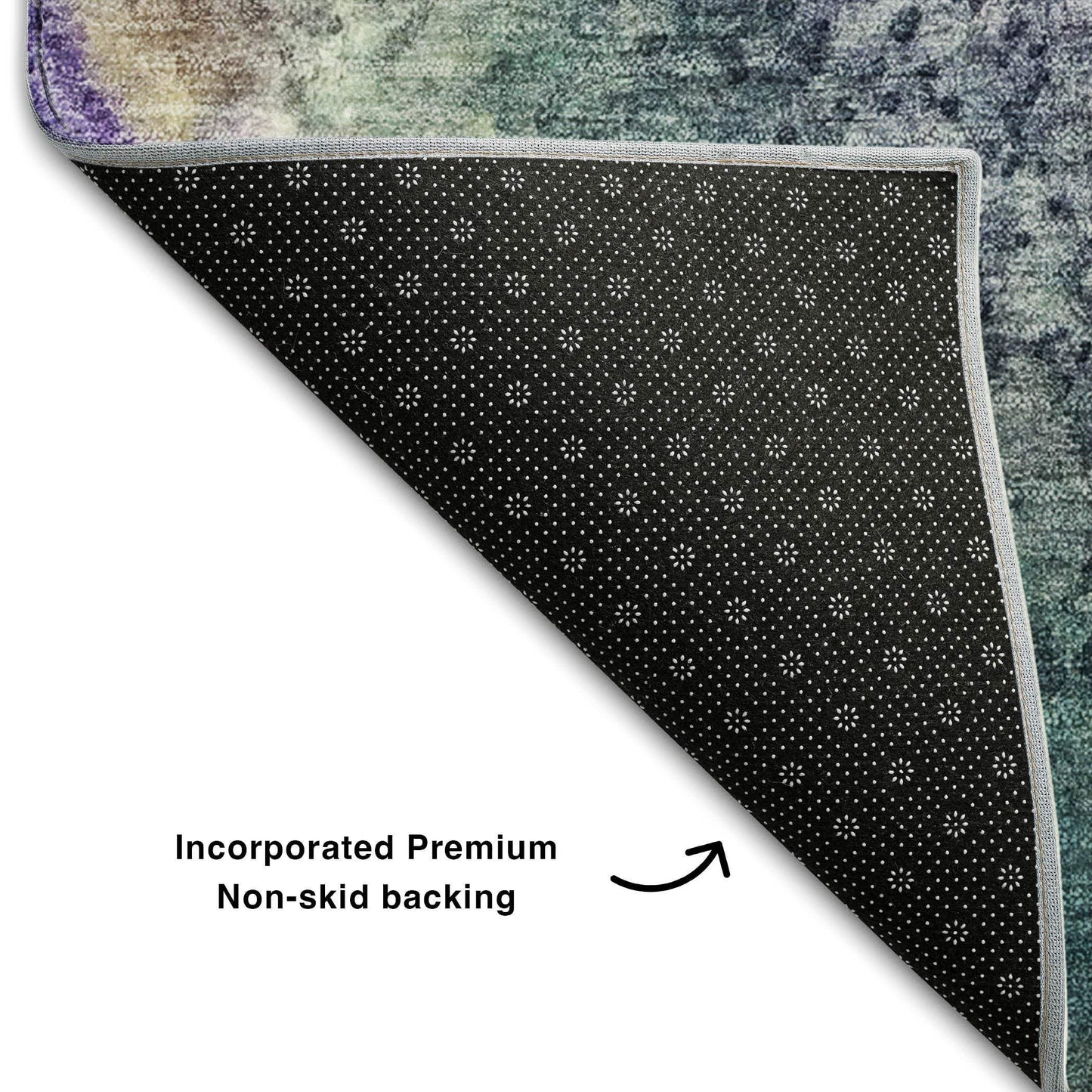 8' Blue Purple And Ivory Abstract Washable Round Rug With UV Protection - HomeRoots - Flyclothing LLC