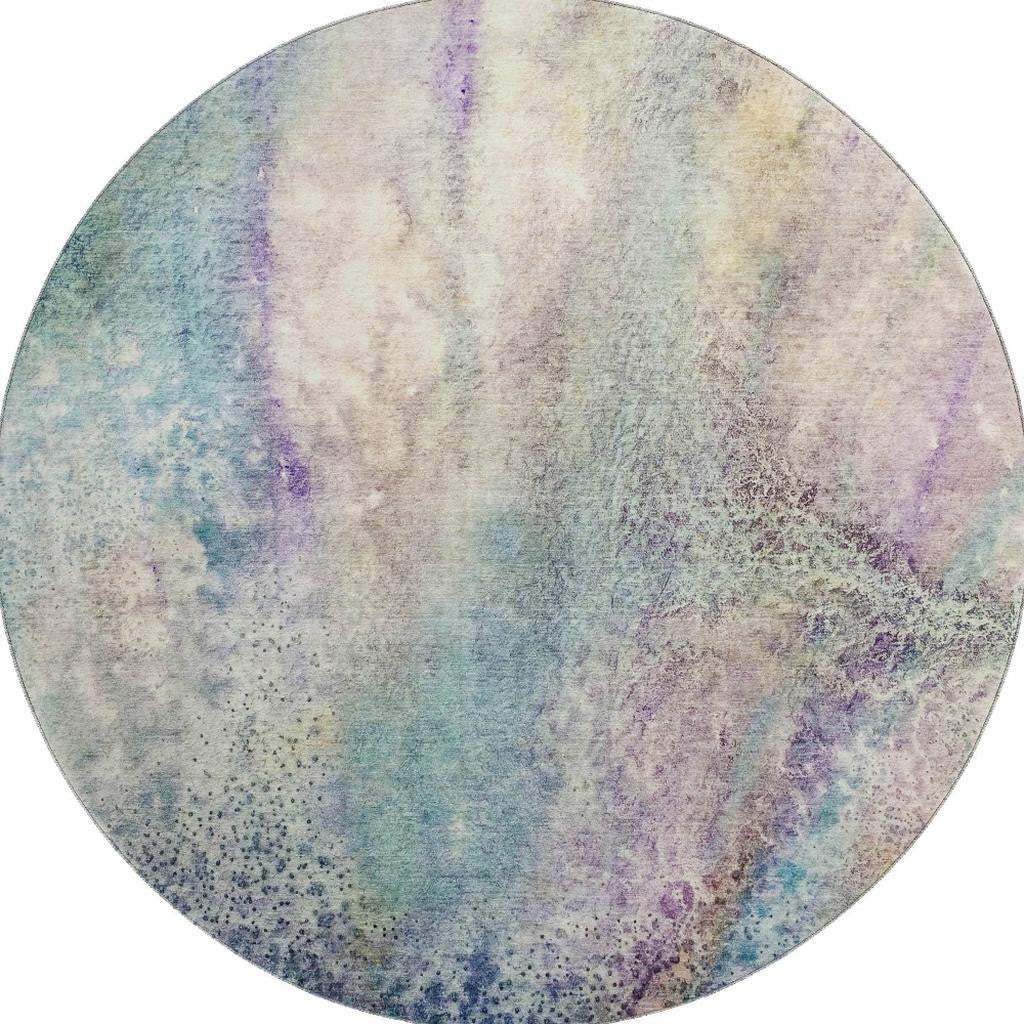 8' Blue Purple And Ivory Abstract Washable Round Rug With UV Protection - HomeRoots - Flyclothing LLC