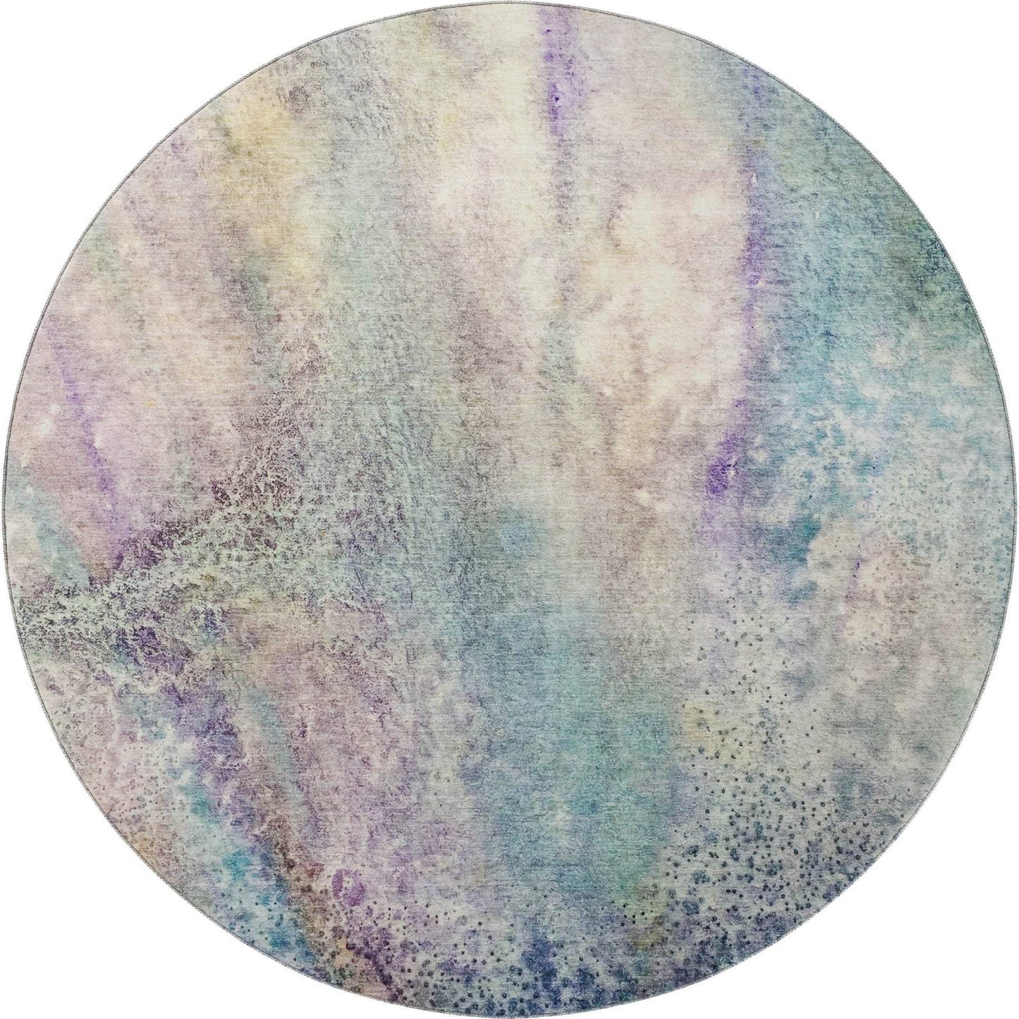 8' Blue Purple And Ivory Abstract Washable Round Rug With UV Protection - HomeRoots - Flyclothing LLC