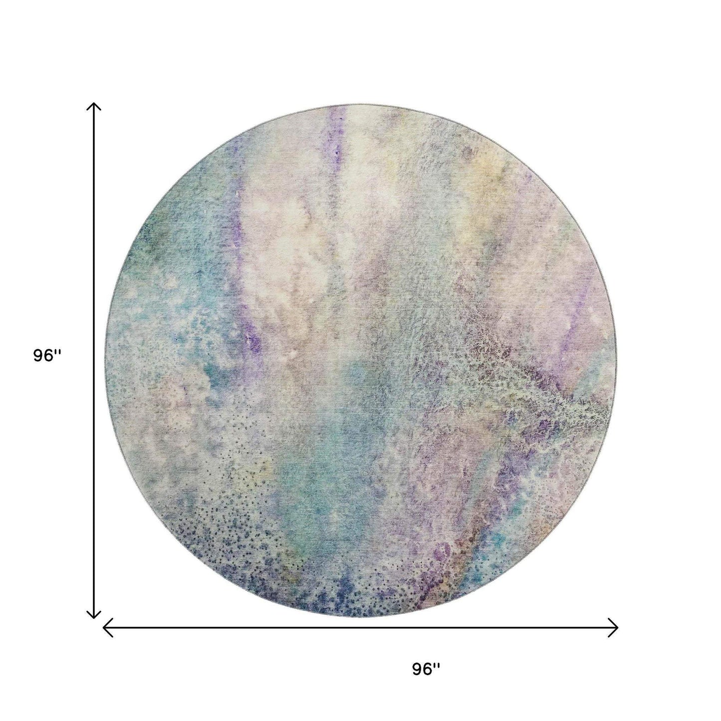 8' Blue Purple And Ivory Abstract Washable Round Rug With UV Protection - HomeRoots - Flyclothing LLC