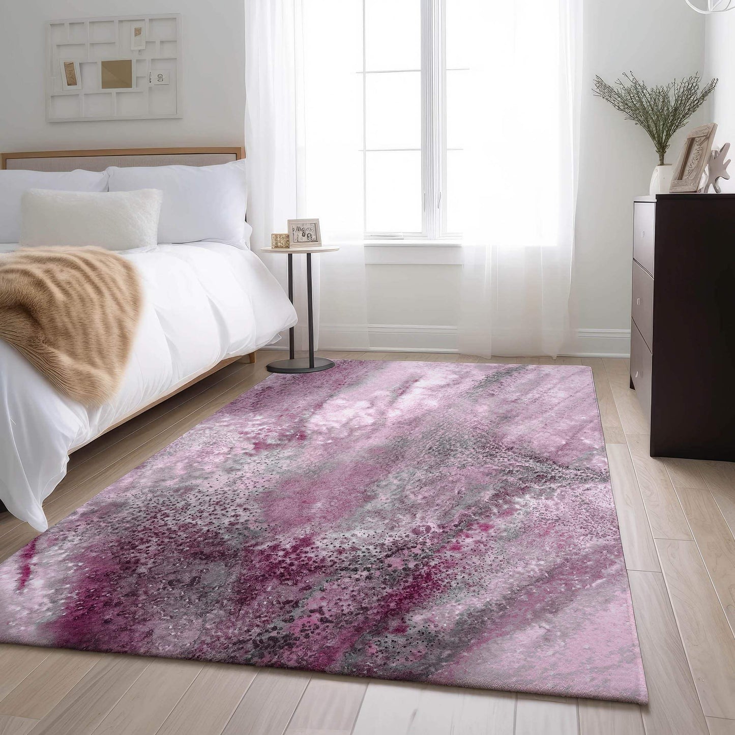 3' X 5' Pink And Ivory Abstract Washable Area Rug With UV Protection - HomeRoots - Flyclothing LLC