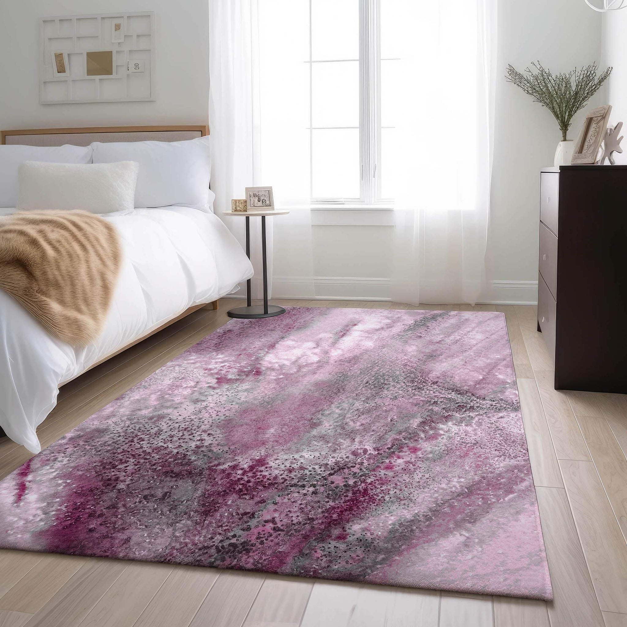 3' X 5' Pink And Ivory Abstract Washable Area Rug With UV Protection - HomeRoots - Flyclothing LLC
