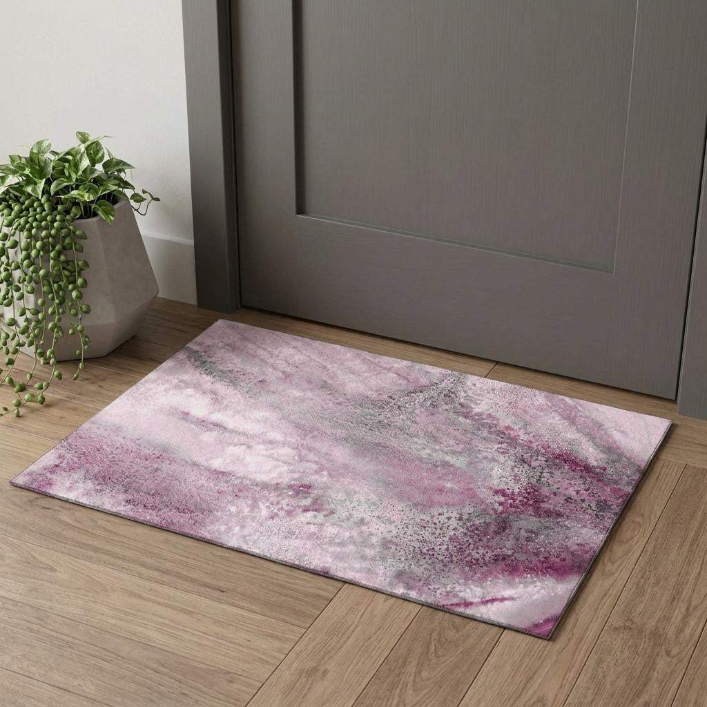 3' X 5' Pink And Ivory Abstract Washable Area Rug With UV Protection - HomeRoots - Flyclothing LLC