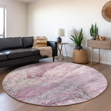 8' Pink And Ivory Abstract Washable Round Rug With UV Protection - HomeRoots - Flyclothing LLC