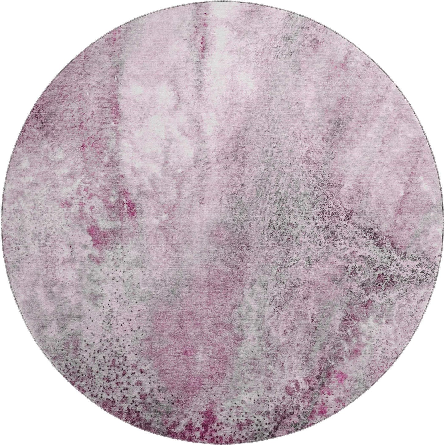 8' Pink And Ivory Abstract Washable Round Rug With UV Protection - HomeRoots - Flyclothing LLC