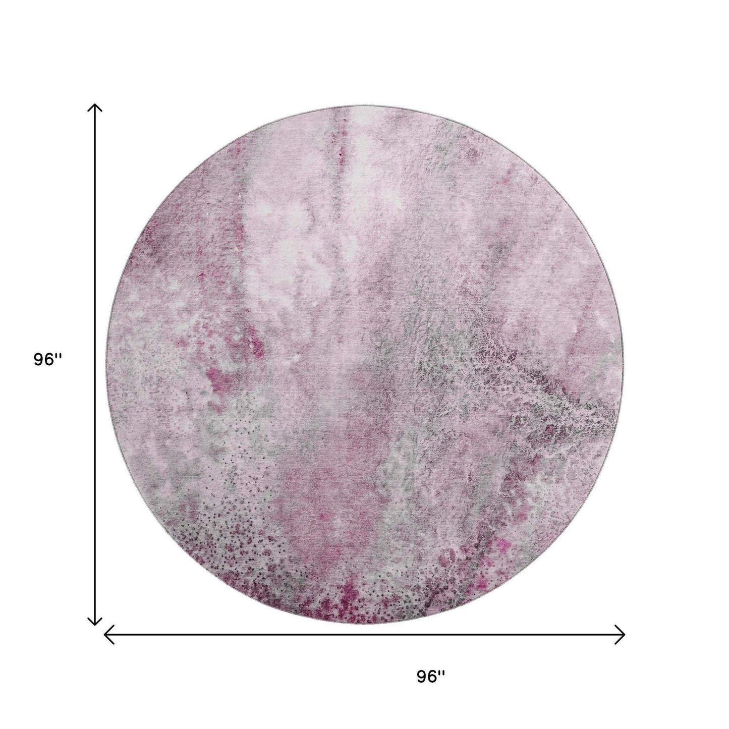 8' Pink And Ivory Abstract Washable Round Rug With UV Protection - HomeRoots - Flyclothing LLC