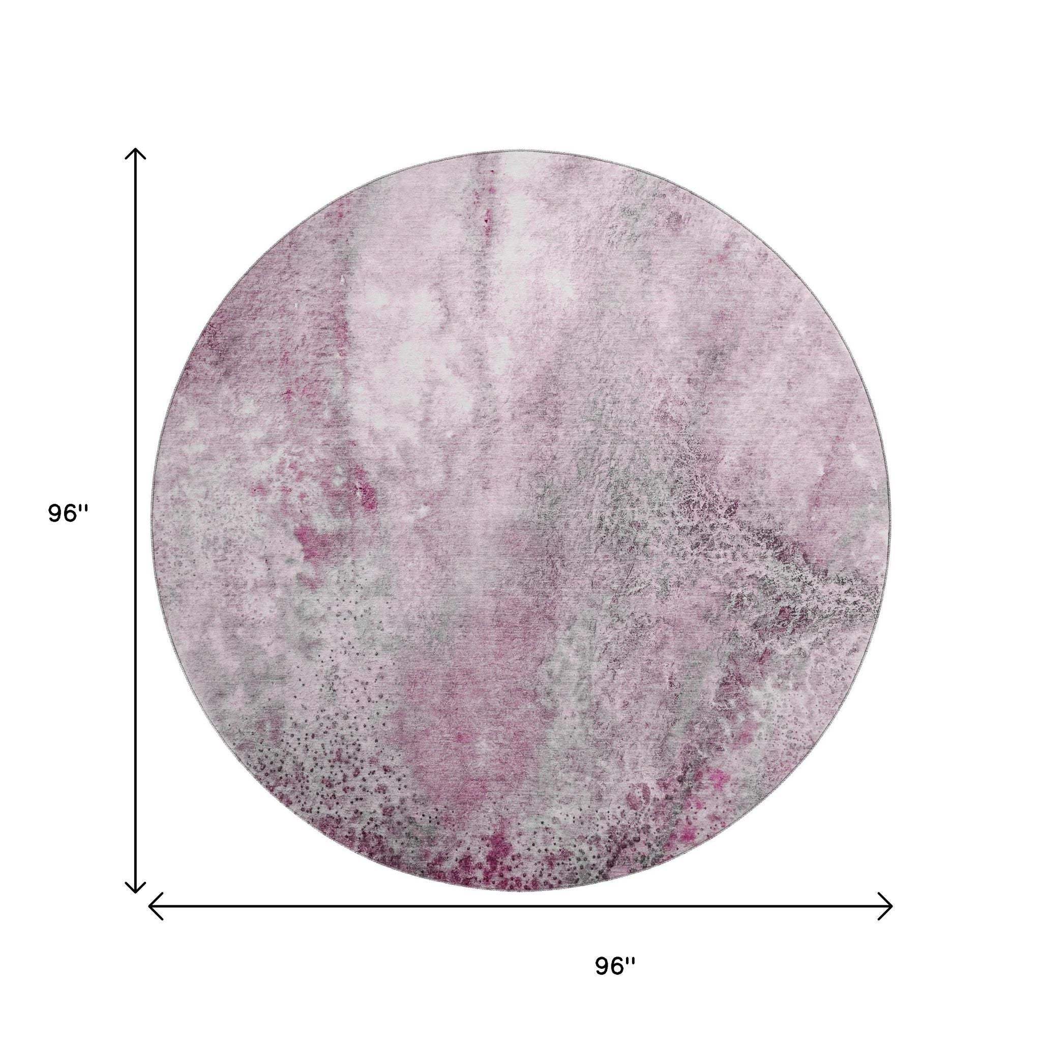 8' Pink And Ivory Abstract Washable Round Rug With UV Protection - HomeRoots - Flyclothing LLC