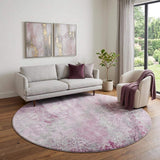 8' Pink And Ivory Abstract Washable Round Rug With UV Protection - HomeRoots - Flyclothing LLC