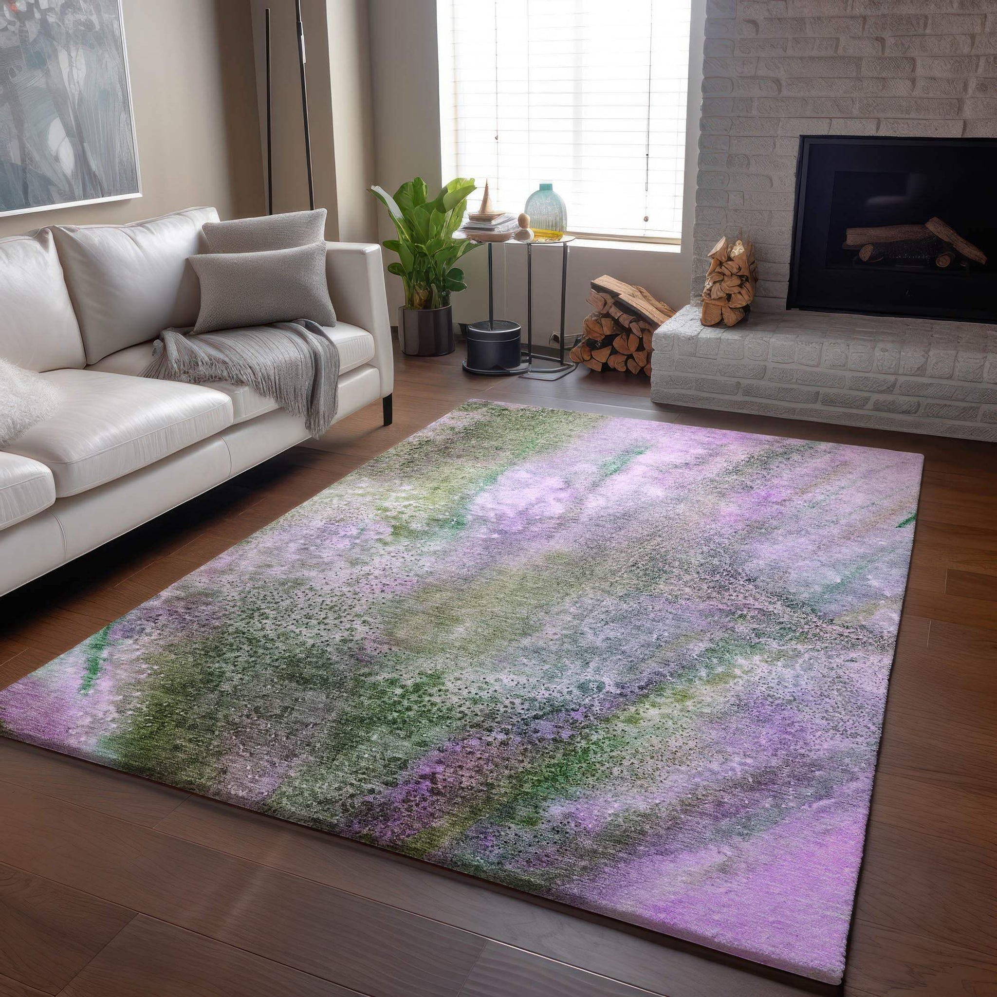 3' X 5' Purple And Green Abstract Washable Area Rug With UV Protection - HomeRoots - Flyclothing LLC