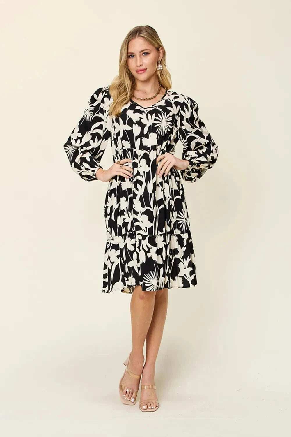 Double Take Full Size Printed Ruffle Hem Dress with Pocket - Trendsi - Flyclothing LLC