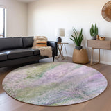 8' Purple And Green Abstract Washable Round Rug With UV Protection - HomeRoots - Flyclothing LLC