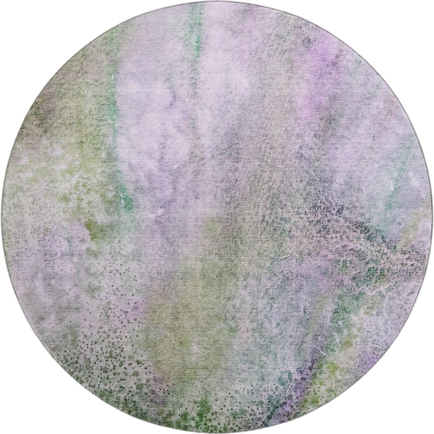 8' Purple And Green Abstract Washable Round Rug With UV Protection - HomeRoots - Flyclothing LLC