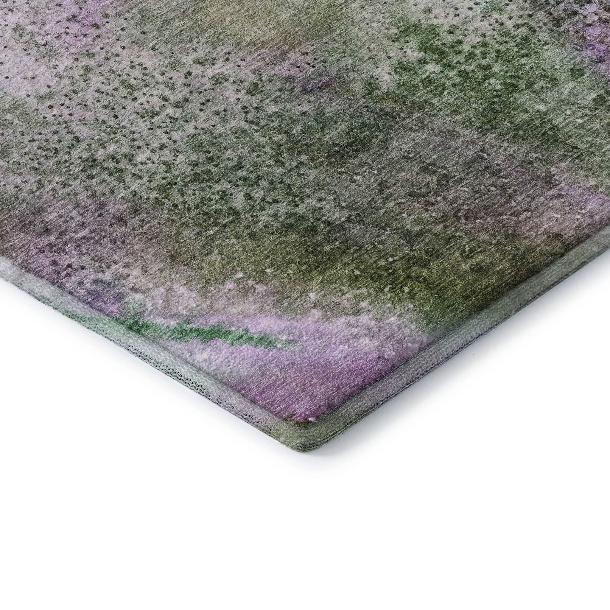 8' Purple And Green Abstract Washable Round Rug With UV Protection - HomeRoots - Flyclothing LLC