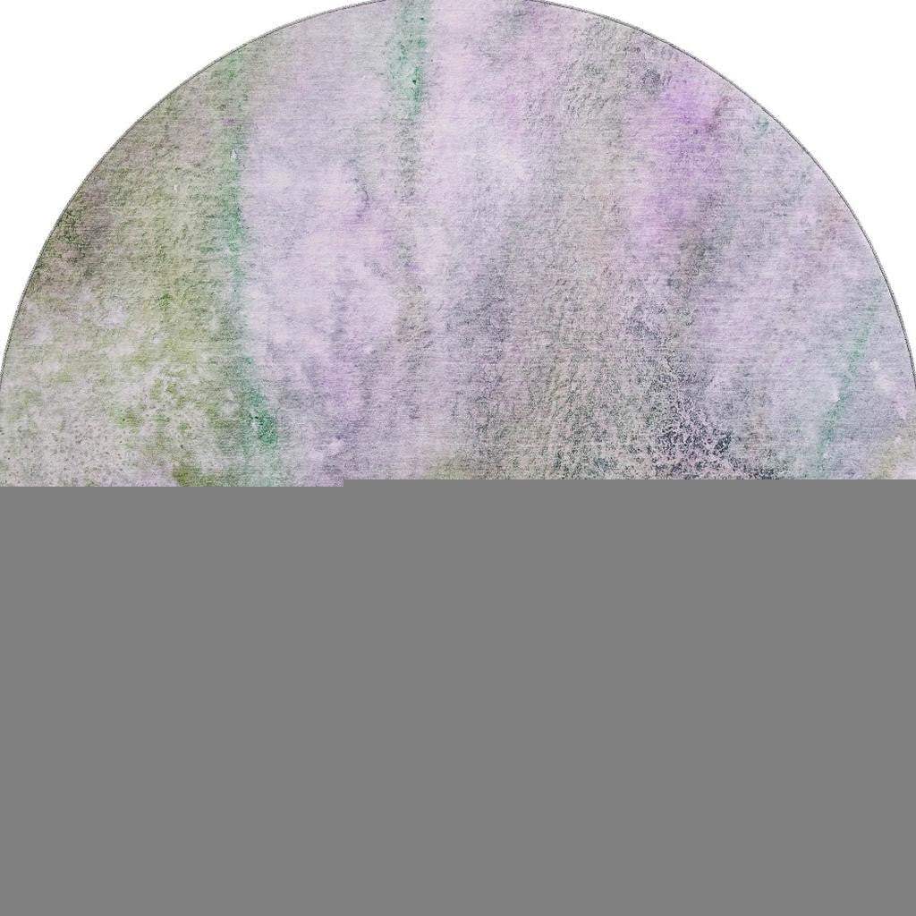 8' Purple And Green Abstract Washable Round Rug With UV Protection - HomeRoots - Flyclothing LLC