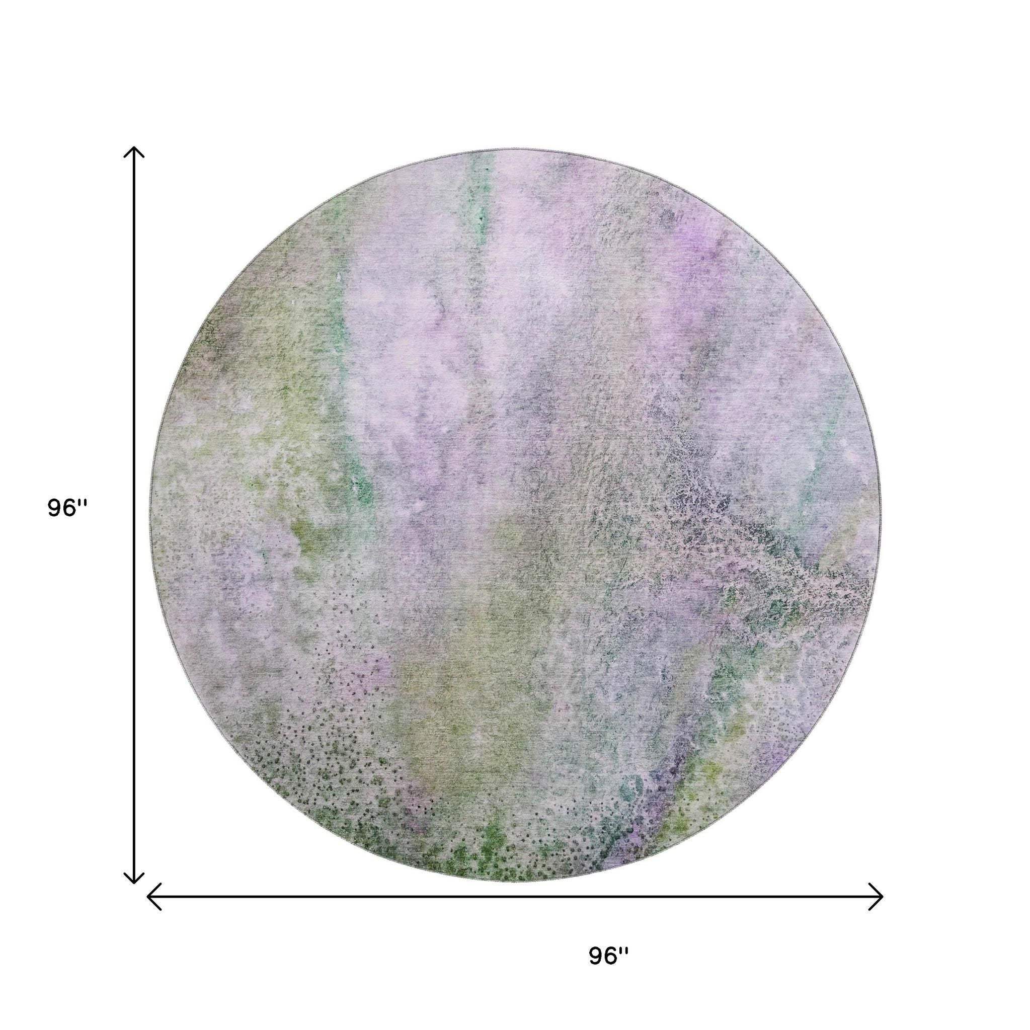 8' Purple And Green Abstract Washable Round Rug With UV Protection - HomeRoots - Flyclothing LLC