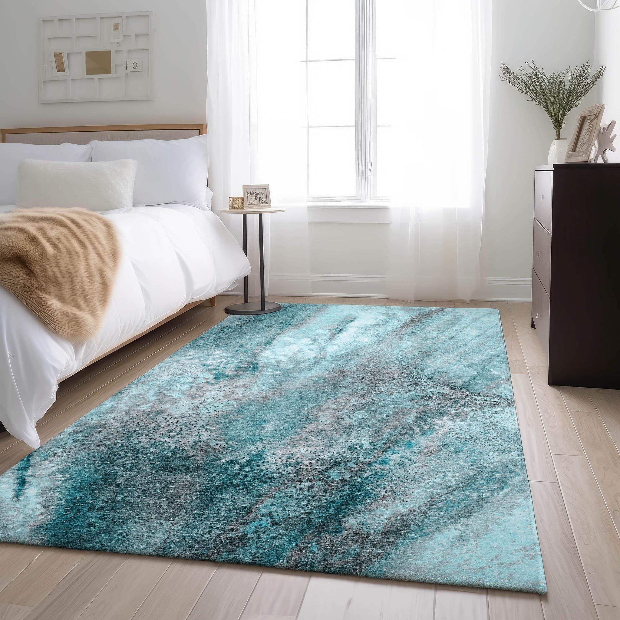3' X 5' Teal And Ivory Abstract Washable Area Rug With UV Protection - HomeRoots - Flyclothing LLC