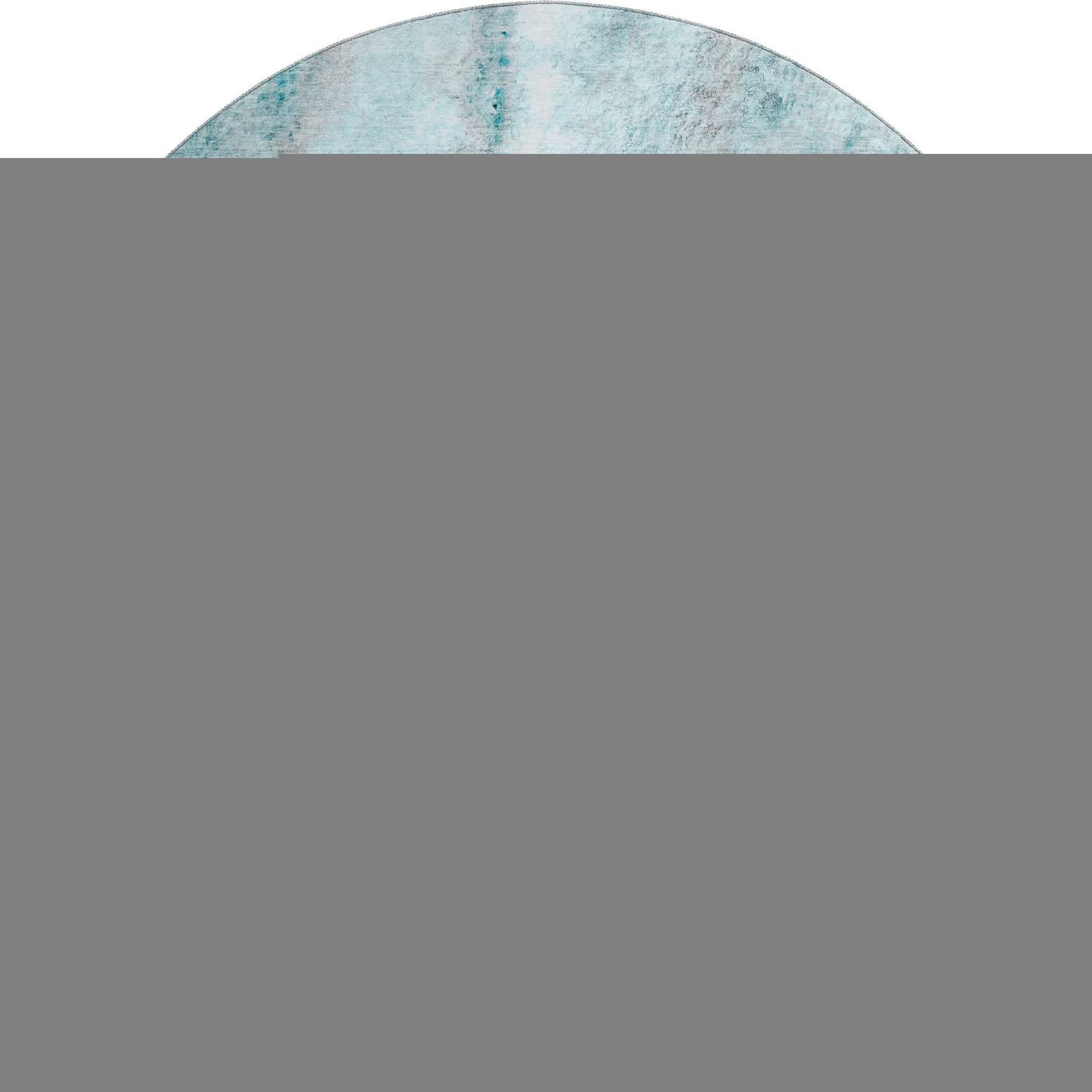 8' Teal And Ivory Abstract Washable Round Rug With UV Protection - HomeRoots - Flyclothing LLC