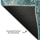 8' Teal And Ivory Abstract Washable Round Rug With UV Protection - HomeRoots - Flyclothing LLC