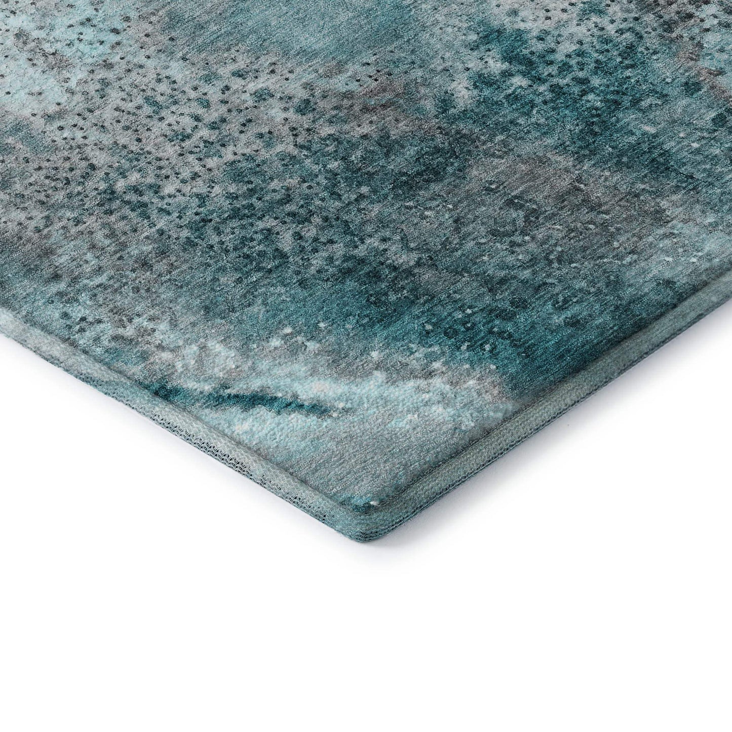 8' Teal And Ivory Abstract Washable Round Rug With UV Protection - HomeRoots - Flyclothing LLC