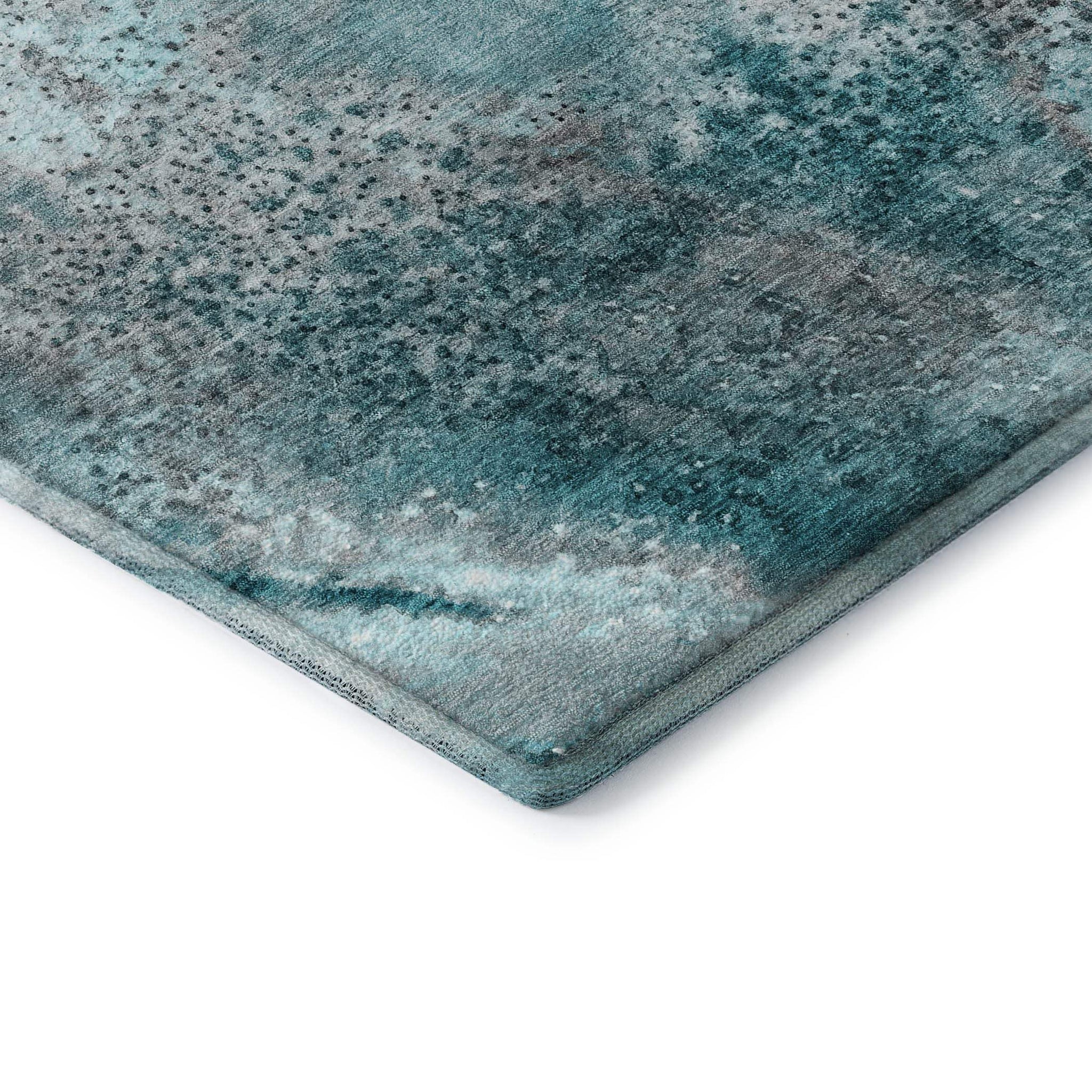 8' Teal And Ivory Abstract Washable Round Rug With UV Protection - HomeRoots - Flyclothing LLC