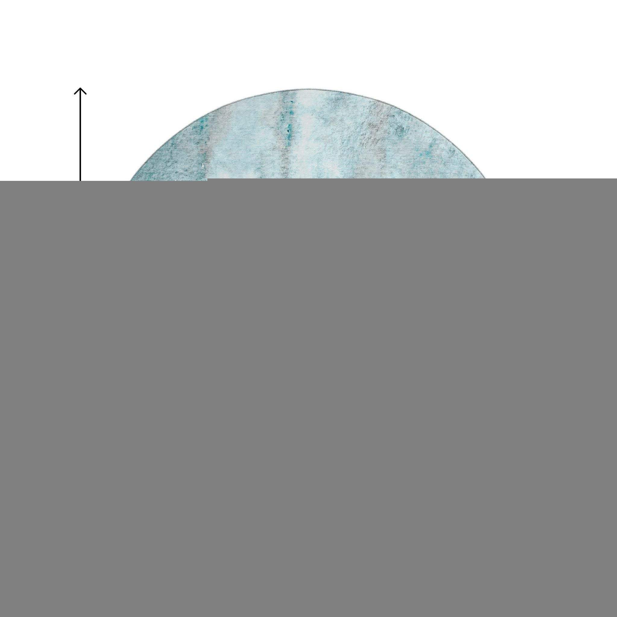 8' Teal And Ivory Abstract Washable Round Rug With UV Protection - HomeRoots - Flyclothing LLC