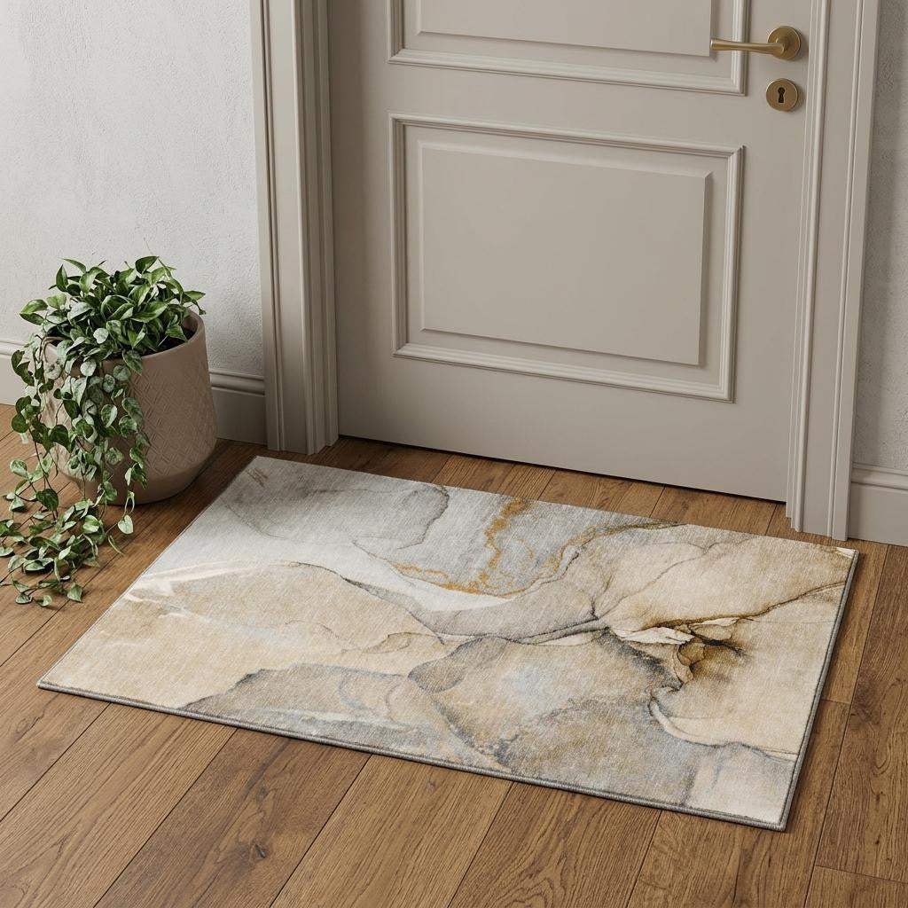 3' X 5' Beige Brown And Ivory Abstract Washable Area Rug With UV Protection - HomeRoots - Flyclothing LLC