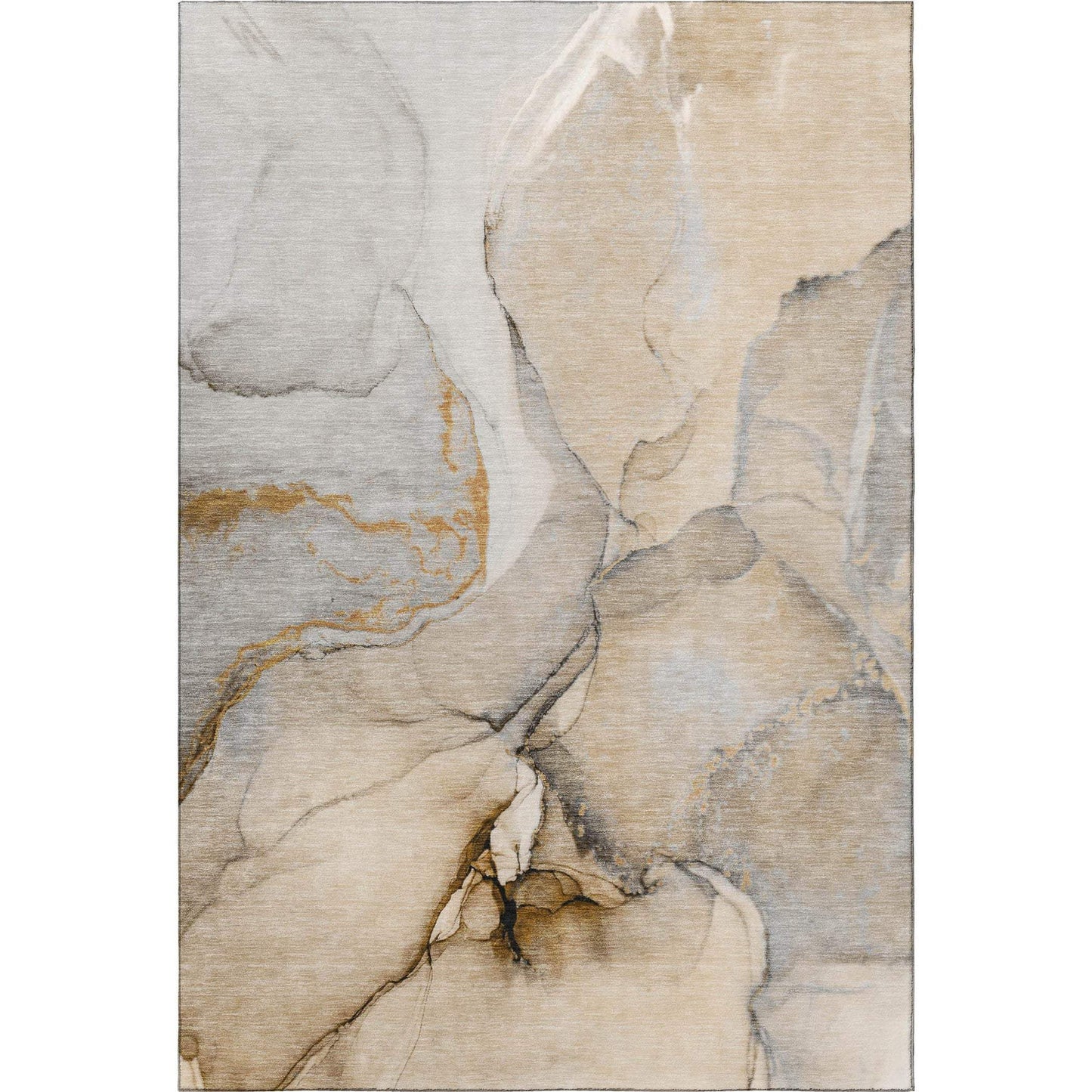 3' X 5' Beige Brown And Ivory Abstract Washable Area Rug With UV Protection - HomeRoots - Flyclothing LLC