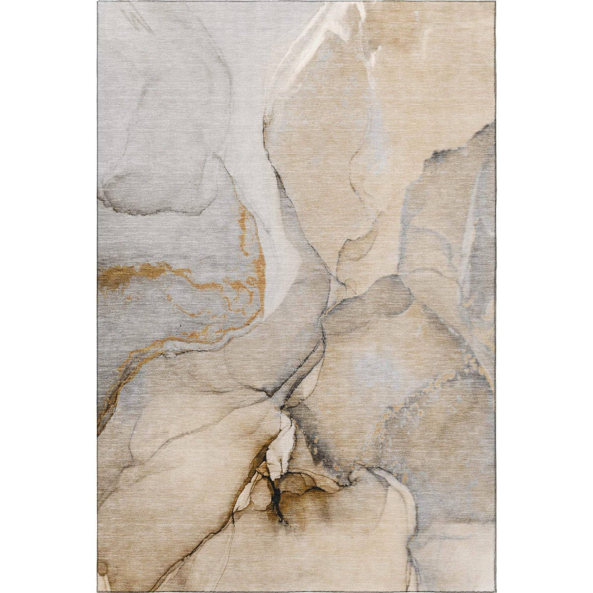 3' X 5' Beige Brown And Ivory Abstract Washable Area Rug With UV Protection - HomeRoots - Flyclothing LLC