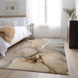 3' X 5' Beige Brown And Ivory Abstract Washable Area Rug With UV Protection - HomeRoots - Flyclothing LLC