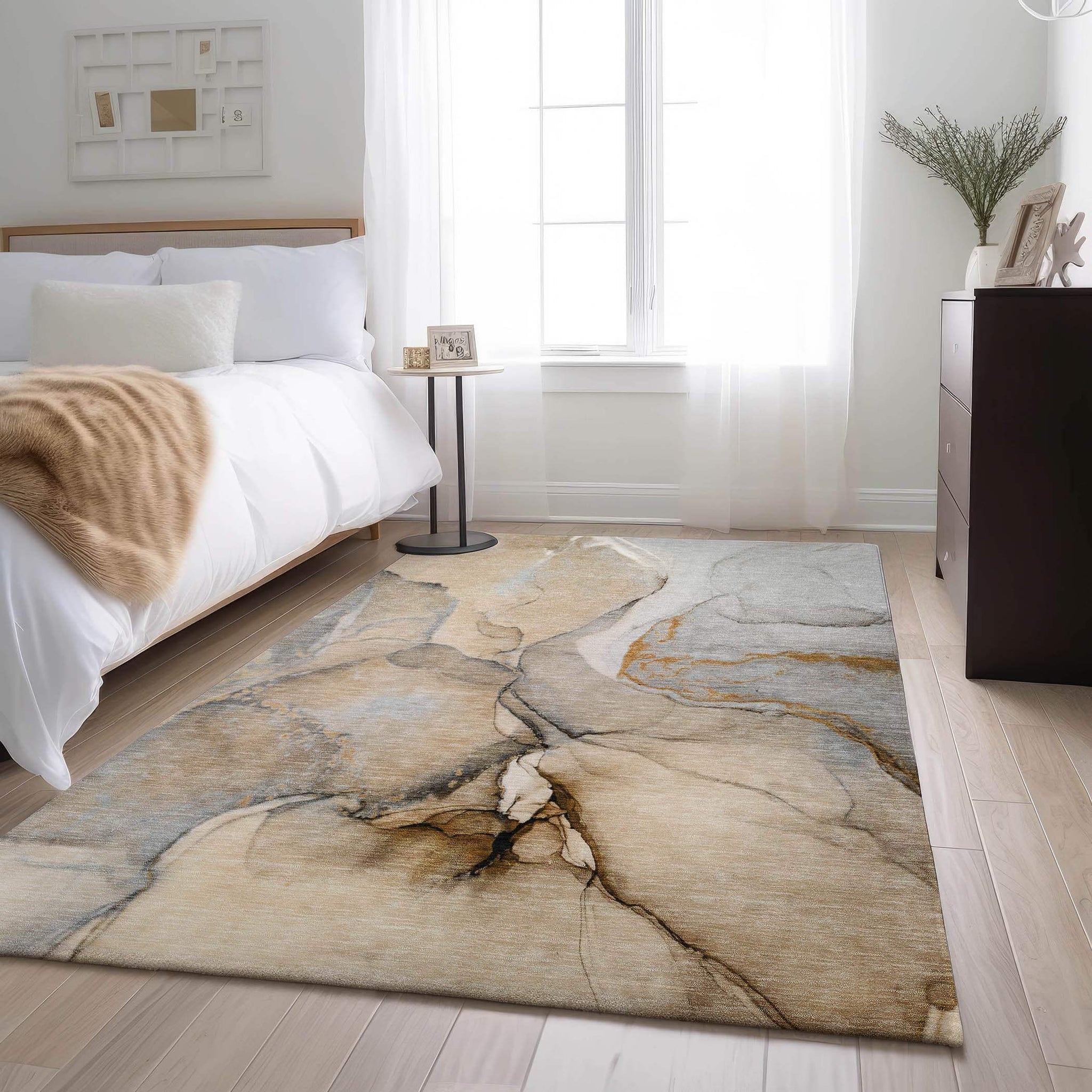 3' X 5' Beige Brown And Ivory Abstract Washable Area Rug With UV Protection - HomeRoots - Flyclothing LLC