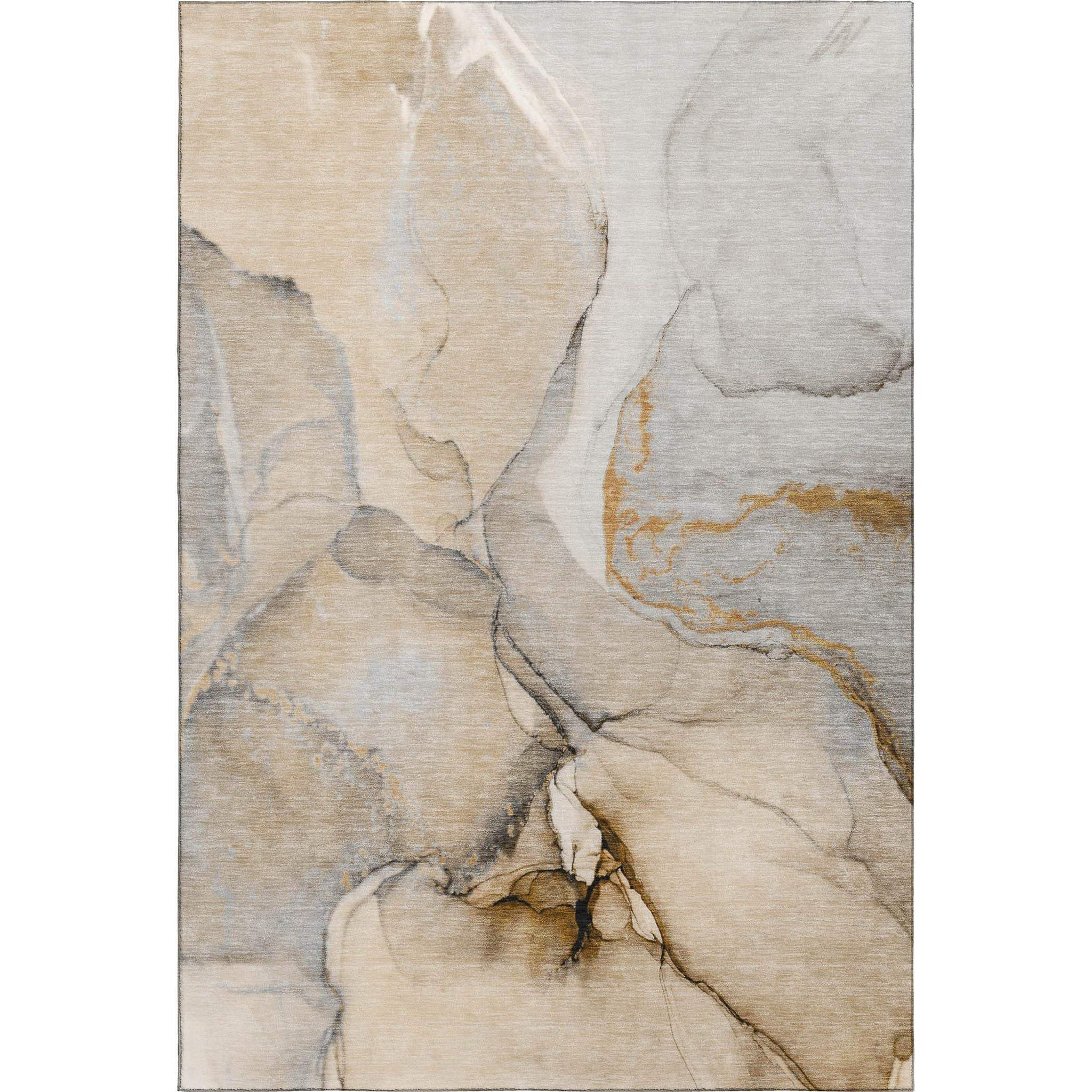 3' X 5' Beige Brown And Ivory Abstract Washable Area Rug With UV Protection - HomeRoots - Flyclothing LLC