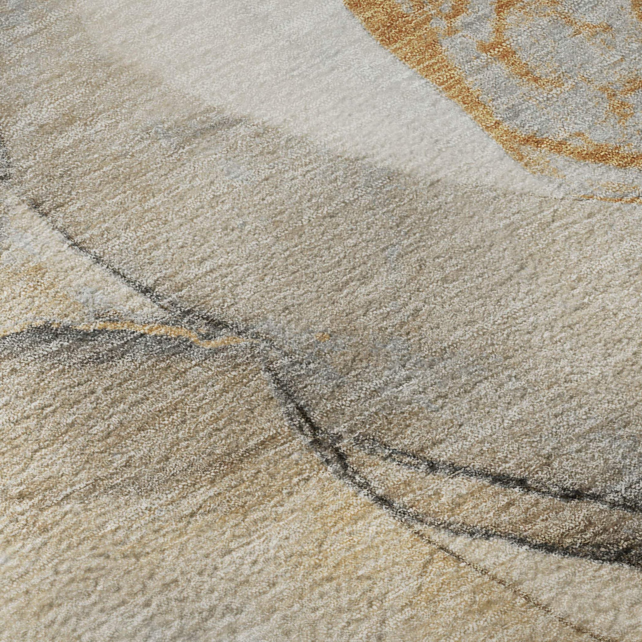8' Beige Brown And Ivory Abstract Washable Round Rug With UV Protection - HomeRoots - Flyclothing LLC