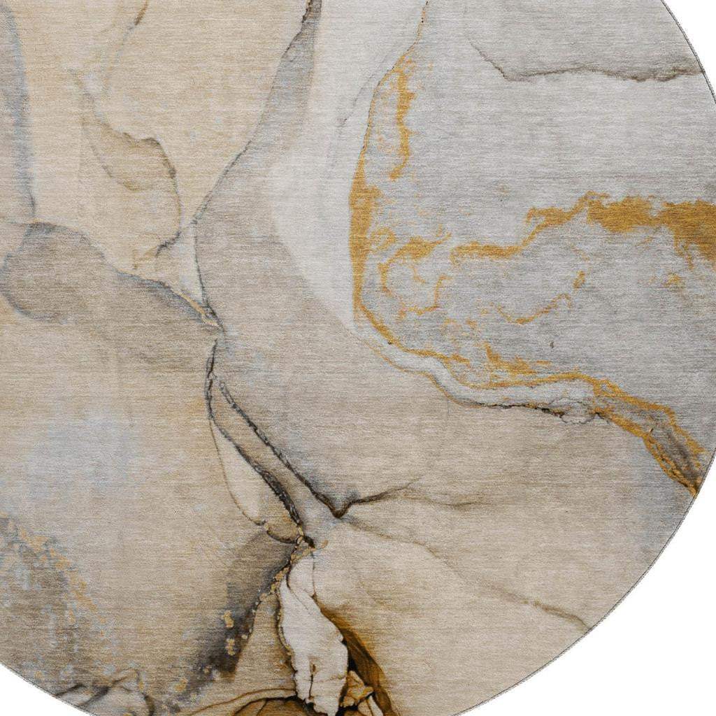 8' Beige Brown And Ivory Abstract Washable Round Rug With UV Protection - HomeRoots - Flyclothing LLC