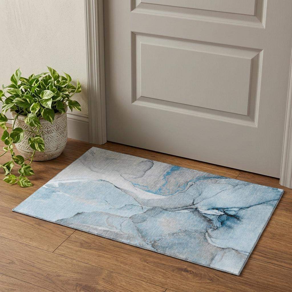 3' X 5' Blue Gray And Ivory Abstract Washable Area Rug With UV Protection - HomeRoots - Flyclothing LLC