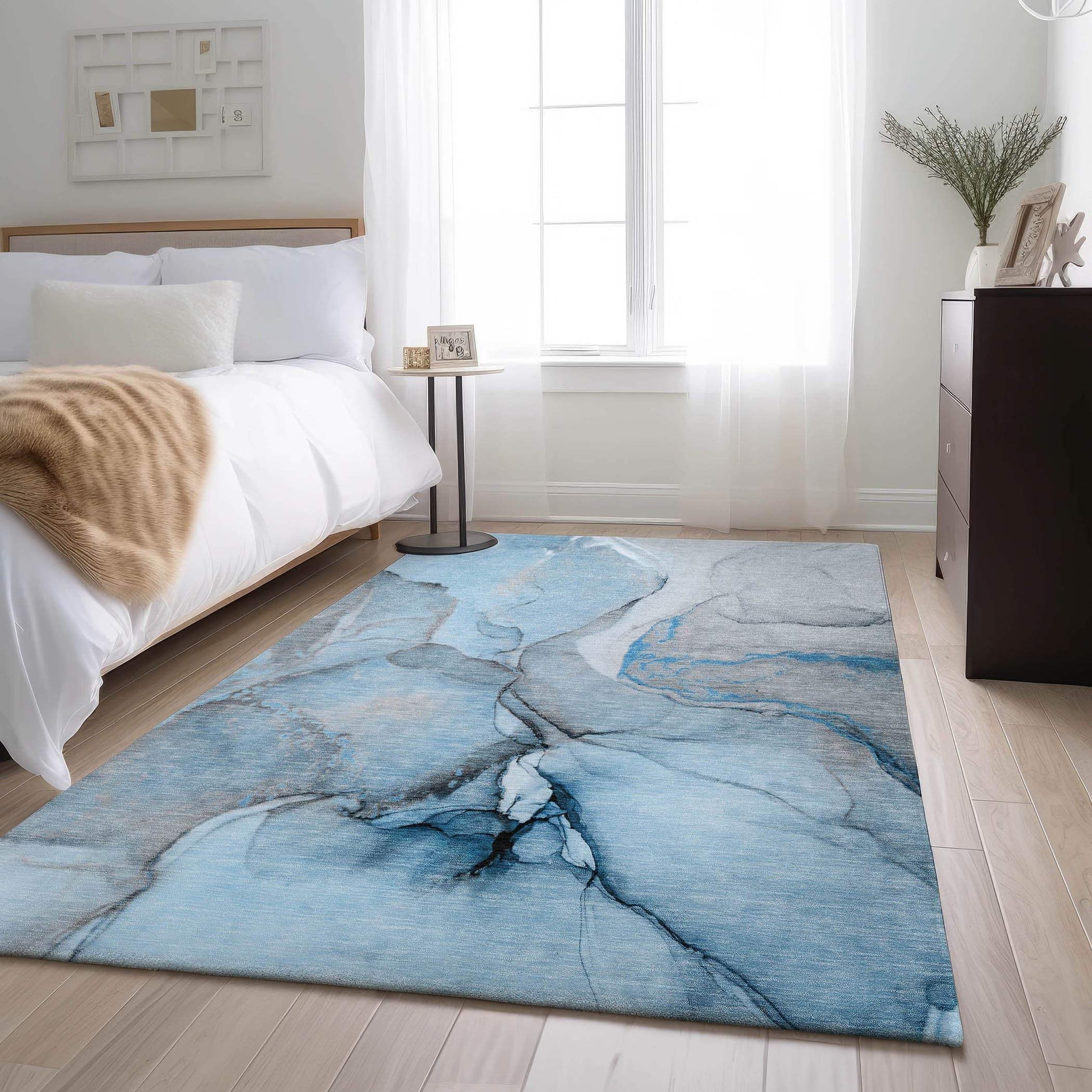 3' X 5' Blue Gray And Ivory Abstract Washable Area Rug With UV Protection - HomeRoots - Flyclothing LLC