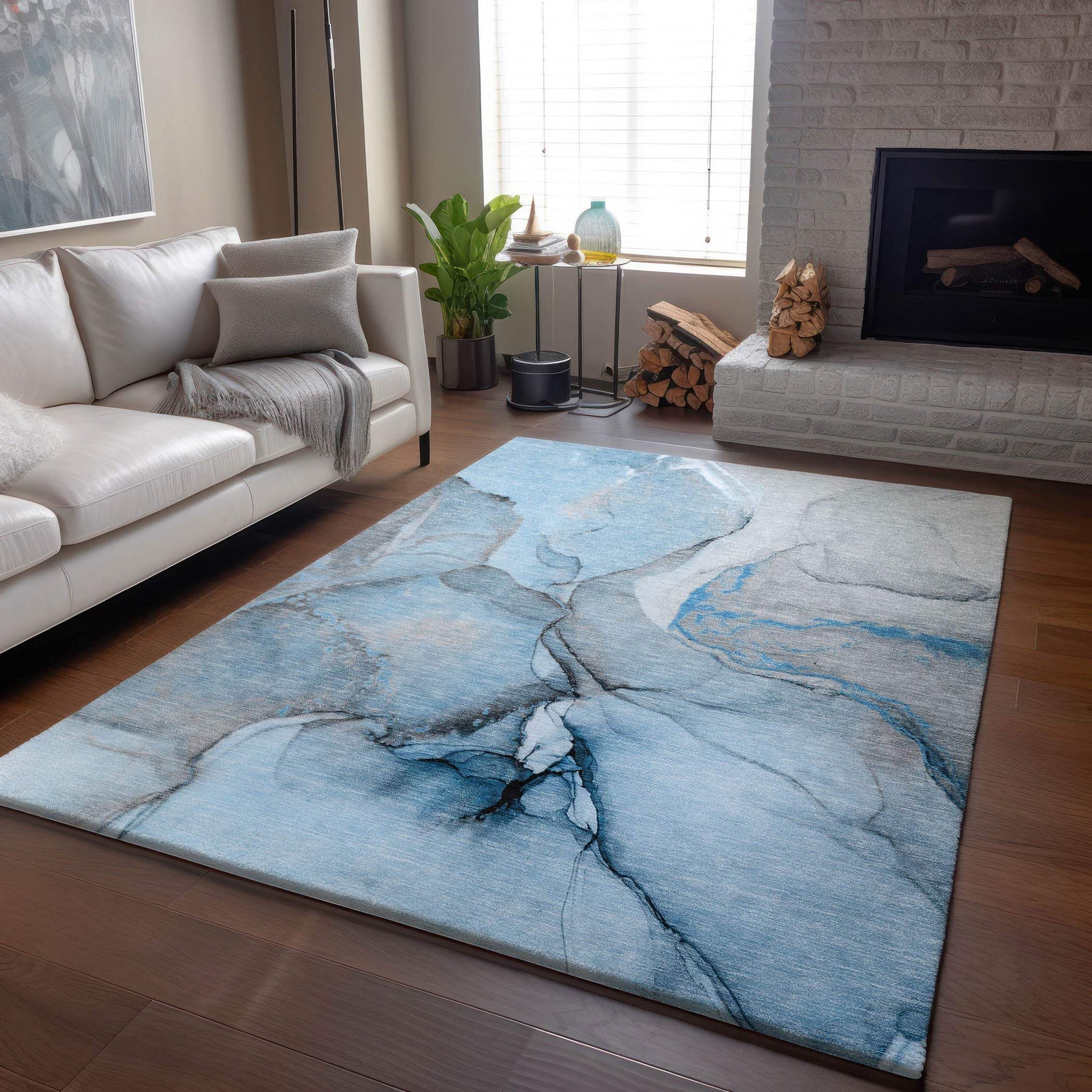3' X 5' Blue Gray And Ivory Abstract Washable Area Rug With UV Protection - HomeRoots - Flyclothing LLC