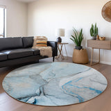 8' Blue Gray And Ivory Abstract Washable Round Rug With UV Protection - HomeRoots - Flyclothing LLC