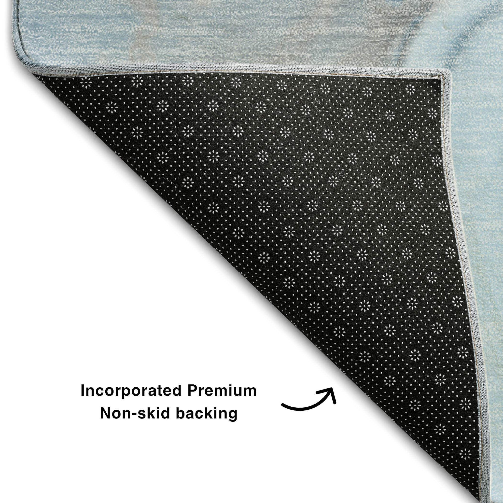 8' Blue Gray And Ivory Abstract Washable Round Rug With UV Protection - HomeRoots - Flyclothing LLC