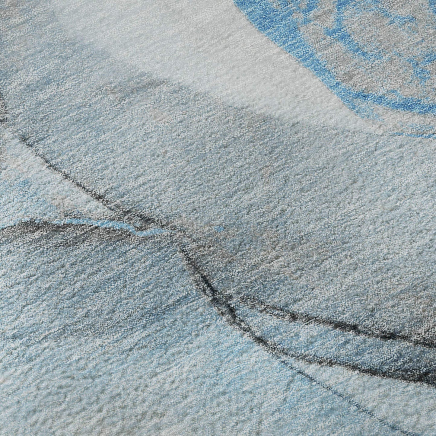 8' Blue Gray And Ivory Abstract Washable Round Rug With UV Protection - HomeRoots - Flyclothing LLC